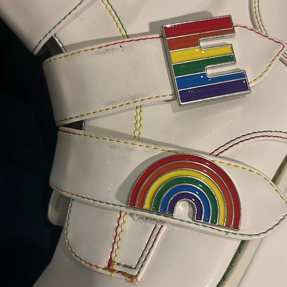 Y.R.U. Karma HI Pride White Platform Boots Rainbow Rave Size 8 - Picture 4 of 14